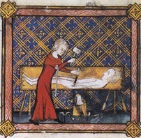  Pygmalion 'sculptant' sa bien-aimée, Roman de la Rose ,  Paris, vers 1360. Bruxelles, Bibliothèque royale Albert 1er, ms. 11.187